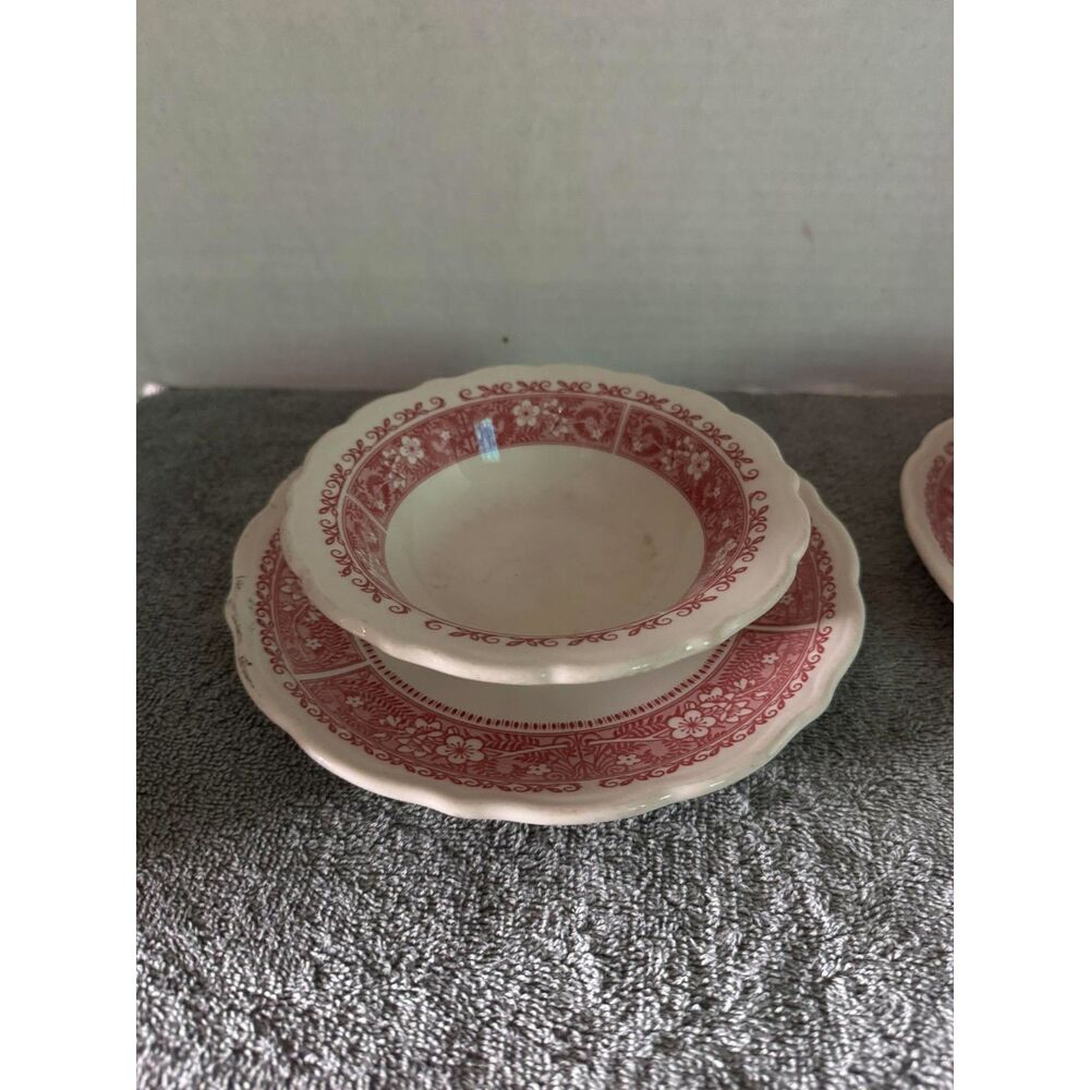 VTG Syracuse China Strawberry Hill Flowers Cereal/Desert Plates and bowls towel